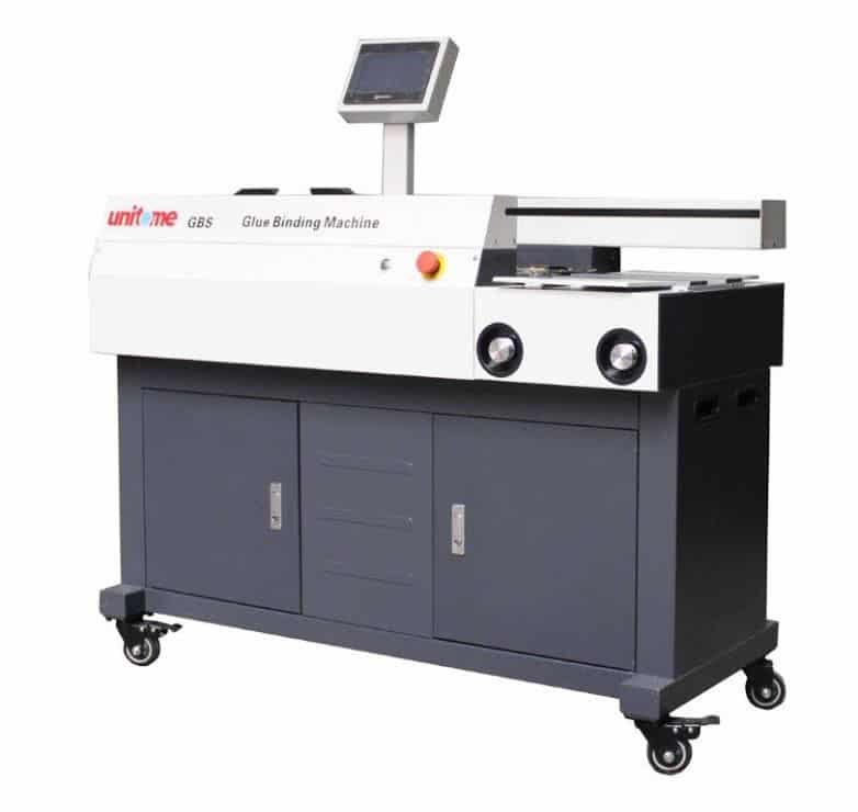 Unitome GBS 61 Yan Tutkal Özellikli Isısal Ciltleme Makinesi. Ciltleme makinesi yakın çekim.