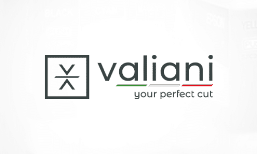 Valiani logosu: "valiani" yazısı ve "your perfect cut" sloganı.